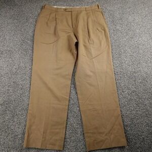 J Peterman Pants Mens 42X34 Brown Beige Linen Blend Chino Trouser Slacks Pleated